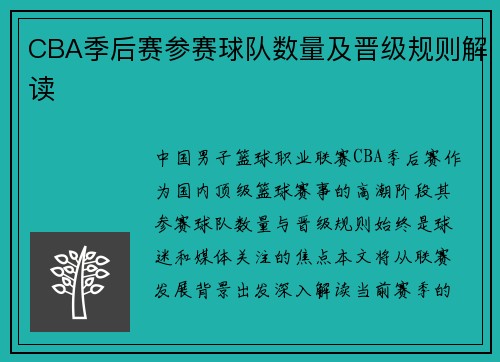 CBA季后赛参赛球队数量及晋级规则解读